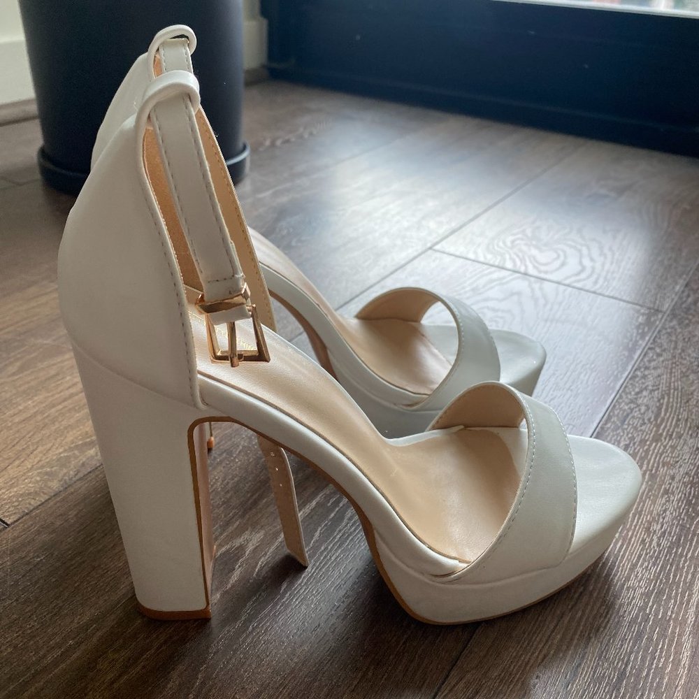 Pretty Little Thing White Platform Heeled Sandals
